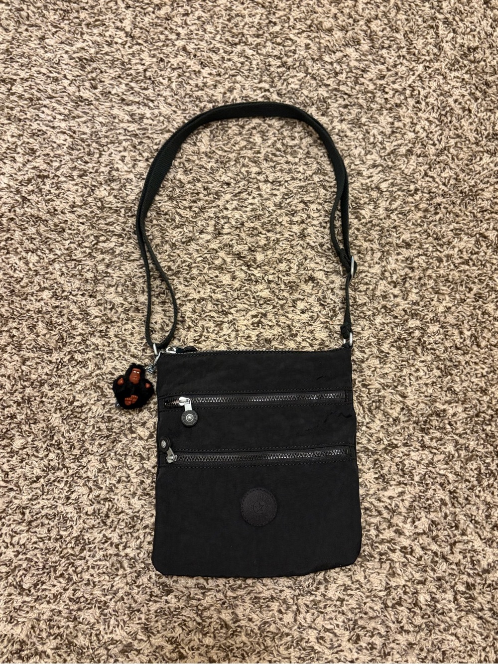 Kipling Black Crossbody Messenger Bag with Monkey Charm